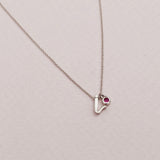 Mini Love Letter Necklace with Dangly Bezel Birthstone (White Gold)