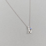 Mini Love Letter Necklace with Dangly Bezel Birthstone (White Gold)