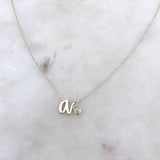 Mini Love Letter Necklace with Dangly Bezel Birthstone (White Gold)