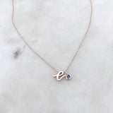 Mini Love Letter Necklace with Dangly Bezel Birthstone (White Gold)