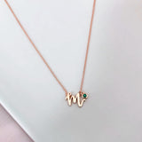 Mini Love Letter Necklace with Dangly Bezel Birthstone (Rose Gold)