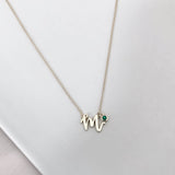 Mini Love Letter Necklace with Dangly Bezel Birthstone (White Gold)