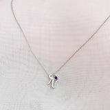 Mini Love Letter Necklace with Dangly Bezel Birthstone (White Gold)